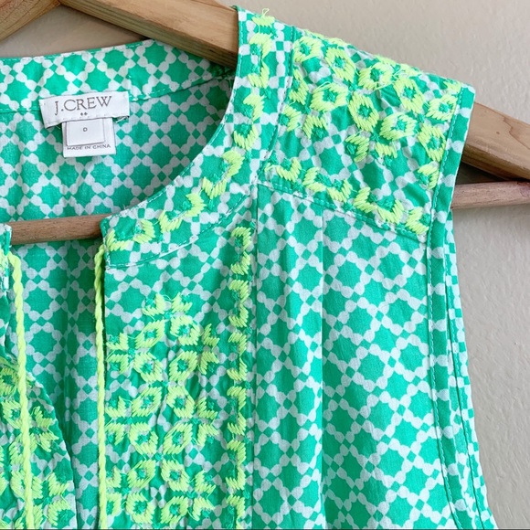 J. CREW lime embroidered top sleeveless neon green boho tassels size 0 preppy - Picture 4 of 9
